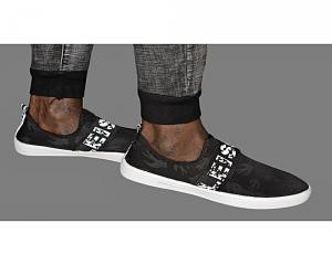 photo de Baskets Basses Sans Lacets À Imprimés Pour Homme - Noir/Blanc