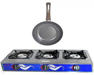 image de KITCHEN SET Kit Cuisinière De Table 3 Feux En Inox plus Poêle 24 Cm - Gris